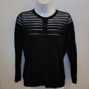 Black Cardigan with Gradient Stripe Detail